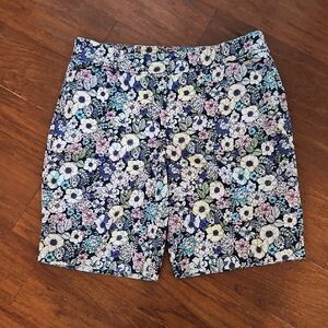 Blue and Purple Floral Bermuda Shorts Lightweight Casual Wear